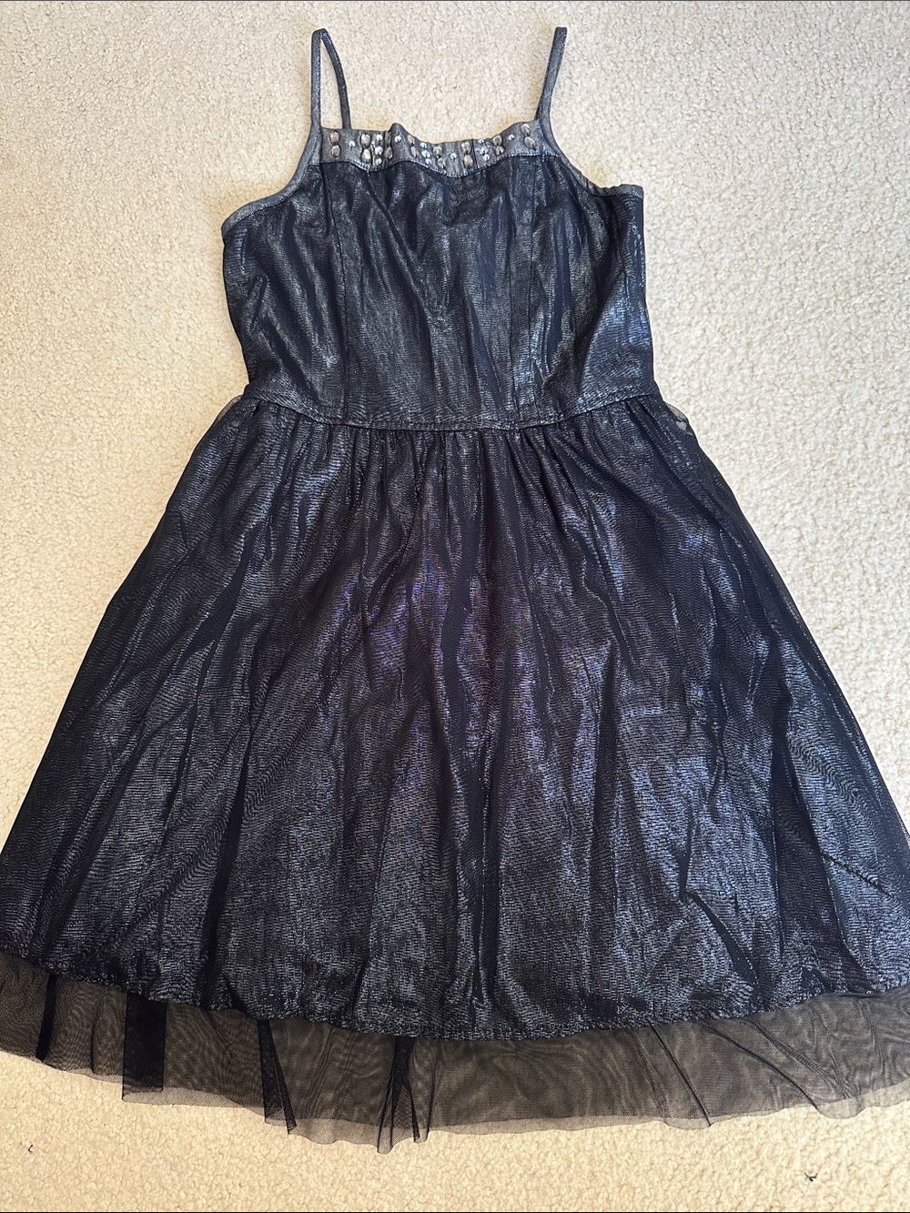 abercrombie kids black metallic party dress with tulle overlay